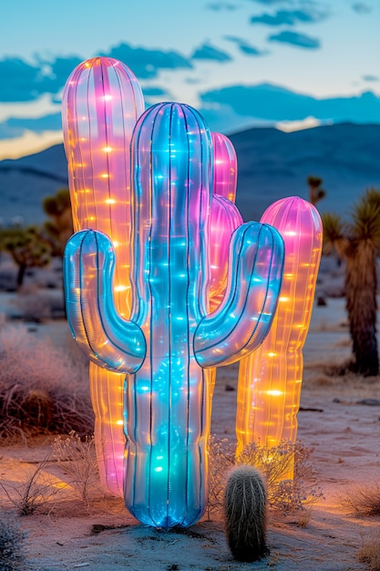 Free photo dreamy 3d rendering of magical cactus