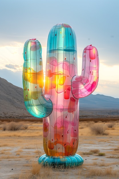 Free photo dreamy 3d rendering of magical cactus