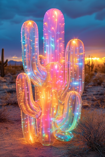 Free photo dreamy 3d rendering of magical cactus