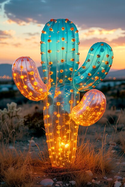 Dreamy 3d rendering of magical cactus