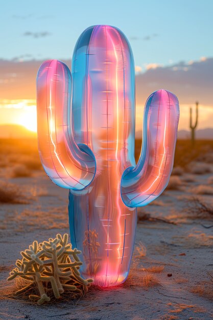 Dreamy 3d rendering of magical cactus