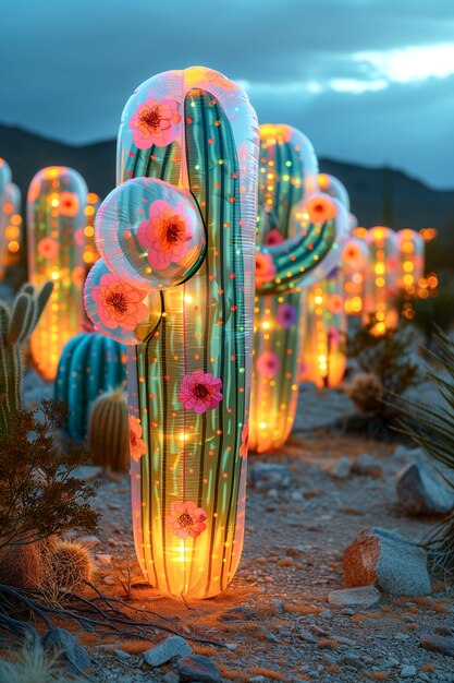 Dreamy 3d rendering of magical cactus