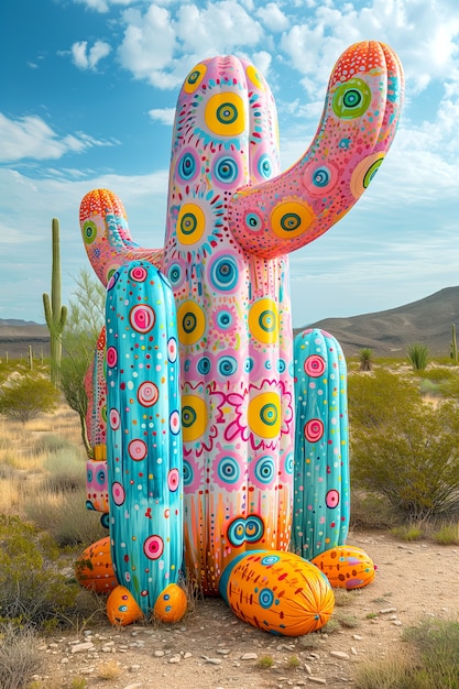 Dreamy 3d rendering of magical cactus