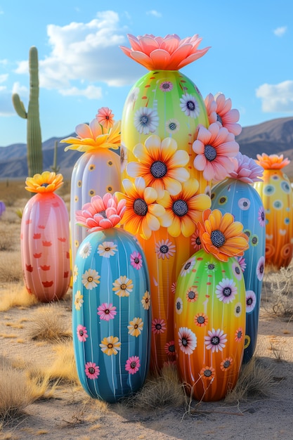 Free photo dreamy 3d rendering of magical cactus