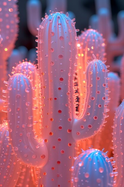 Dreamy 3d rendering of magical cactus