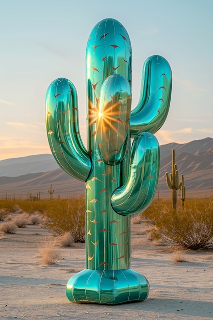 Free photo dreamy 3d rendering of magical cactus