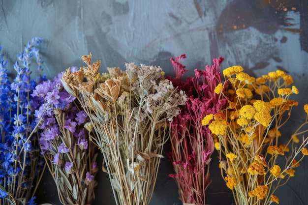 Free photo dreamy arrangement with decorative dried flowers