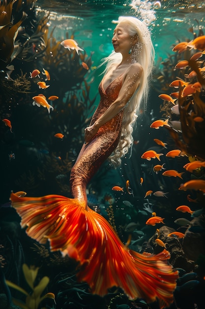 Free photo dreamy mermaid underwater