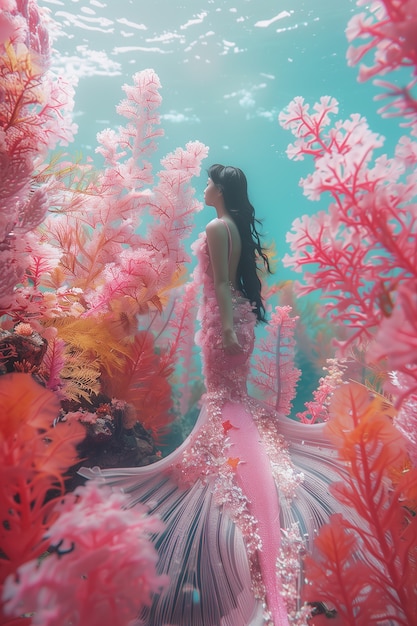 Free photo dreamy mermaid underwater