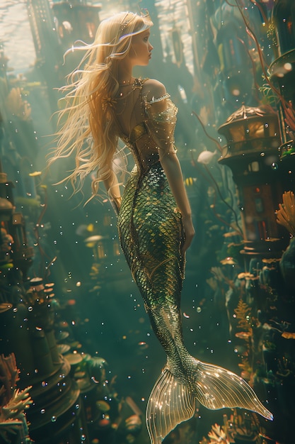 Free photo dreamy mermaid underwater