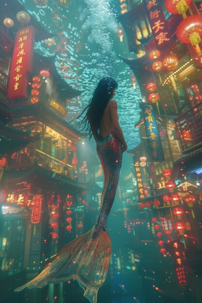 水中の夢の美人魚