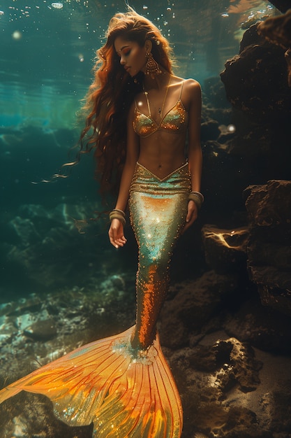 Free photo dreamy mermaid underwater