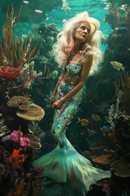 Free photo dreamy mermaid underwater