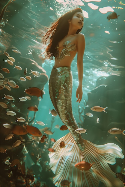 Free photo dreamy mermaid underwater