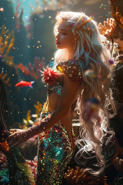 Free photo dreamy mermaid underwater