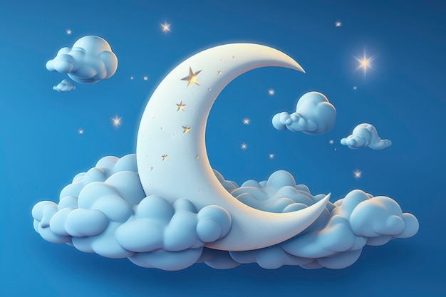 Free photo dreamy moon with stars