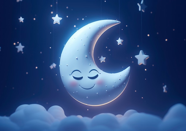 Free photo dreamy moon with stars