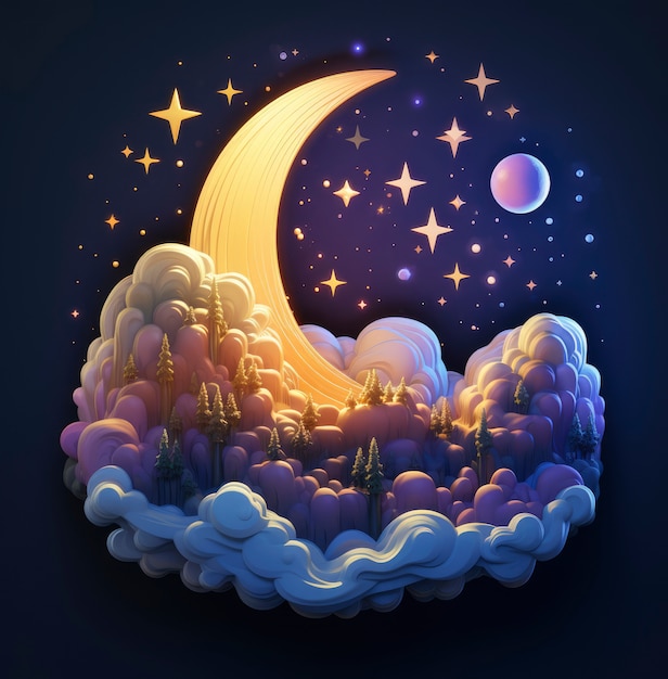 Free photo dreamy moon with stars