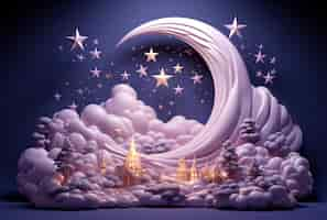 Free photo dreamy moon with stars