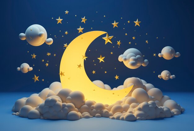 Free photo dreamy moon with stars