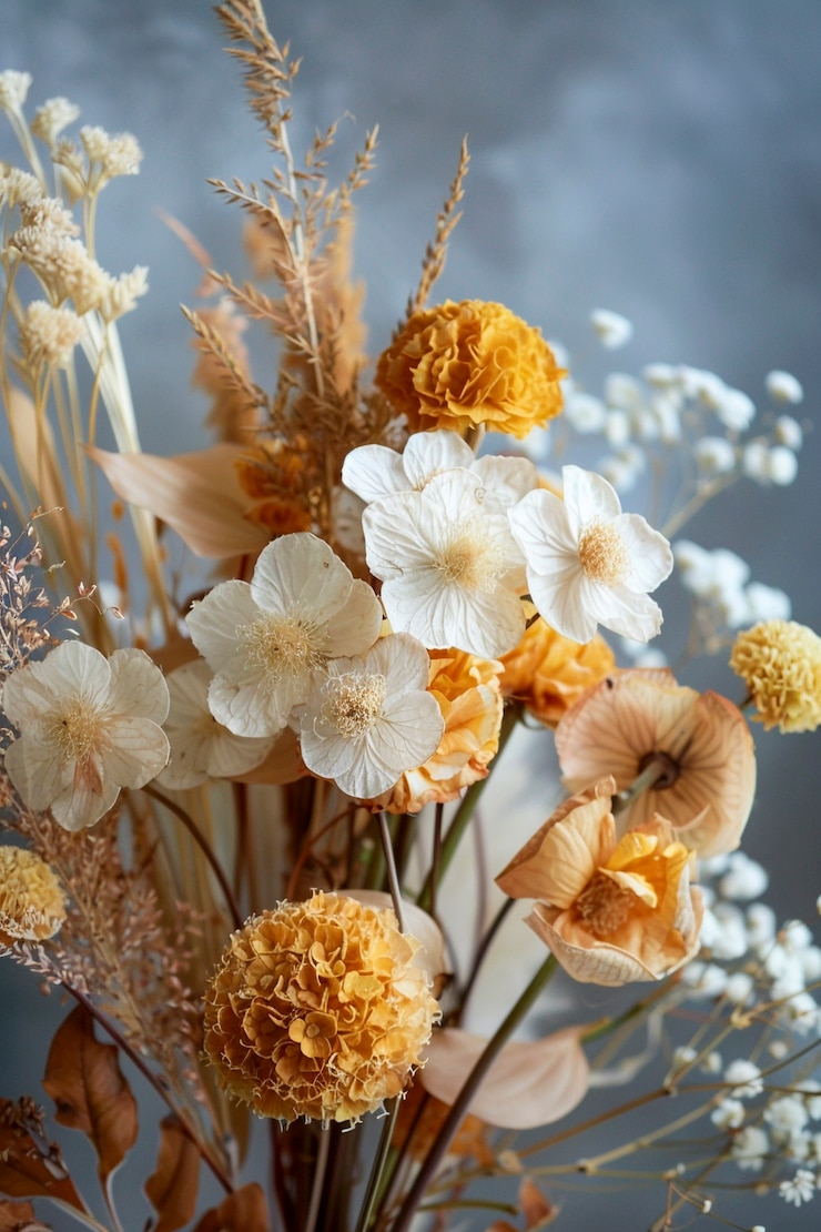 Free Photo dried autumn flowers representing indian sanchi stupa art