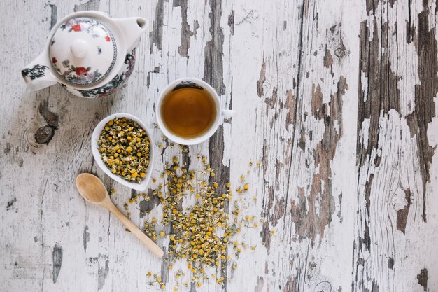 Dried chamomile and tea