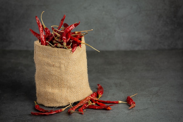 Free photo dried chili pepper in small sack bag