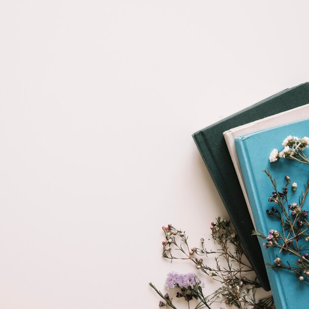 Dried flowers on books