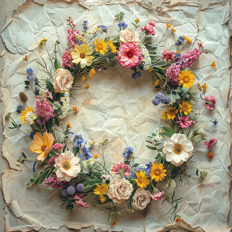 Free Photo dried flowers on torn paper