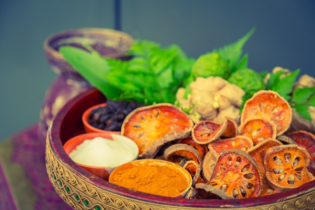 Free photo dried food in a clay bowl