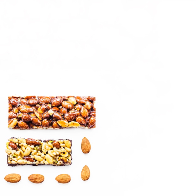 Dried fruits bar with space for text on white background