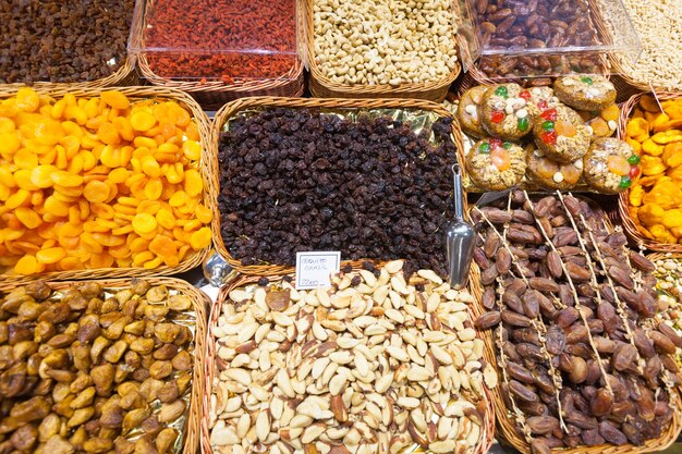 dried fruits and nuts on  counter