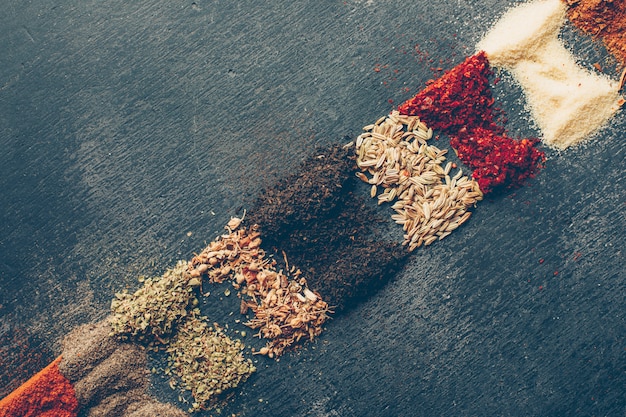 Free photo dried herbs. high angle view.