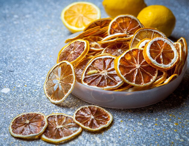 Dried lemon in plate