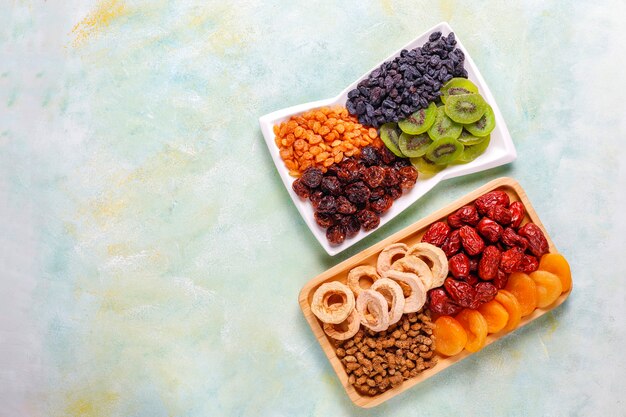 dried organic fruits assortment.