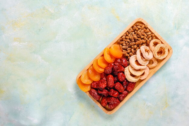 Dried organic fruits assortment.