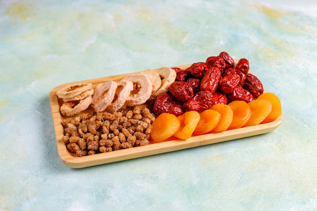 Dried organic fruits assortment.