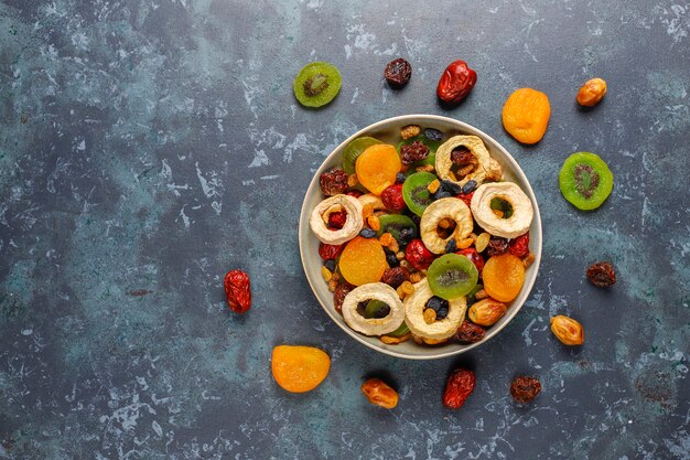 dried organic fruits assortment.