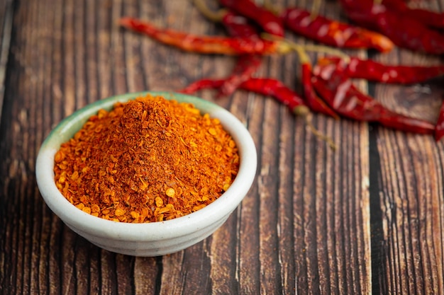 dried red chilli in white small bowl