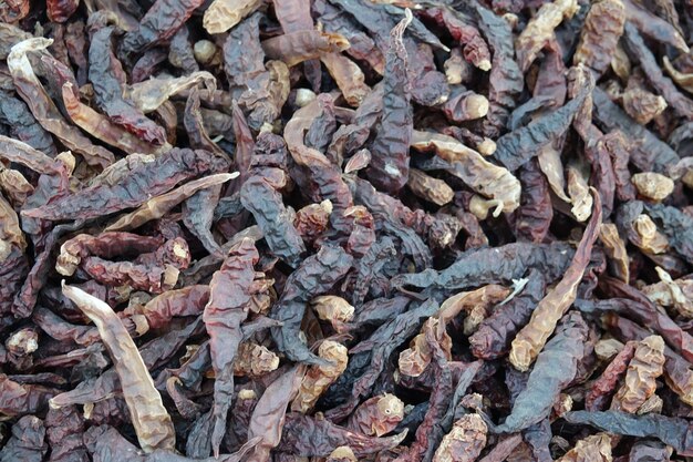 Dried red peppers on a table