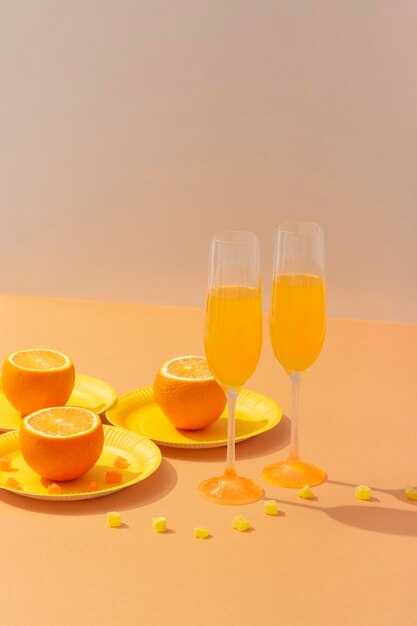 Drinks and oranges assortment