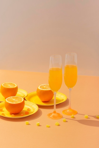 Drinks and oranges assortment
