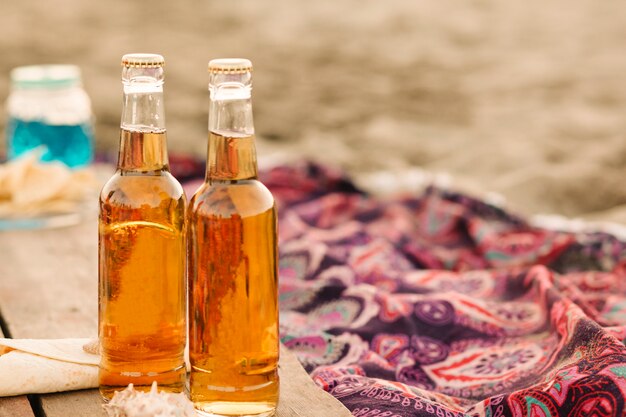 Drinks on planks at the beach