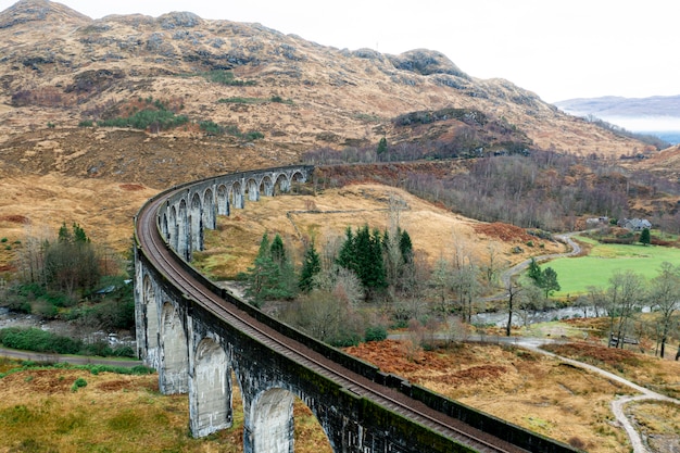 Free photo drone view of beautiful railway road