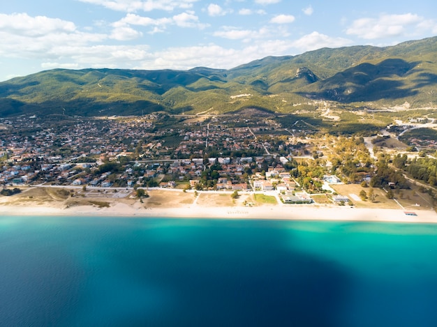 Drone view of sea in Asprovalta village Greece