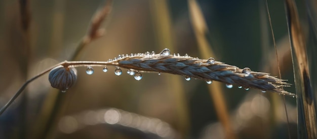 Капли росы на молодом колосе пшеницы, сгенерированное AI изображение
