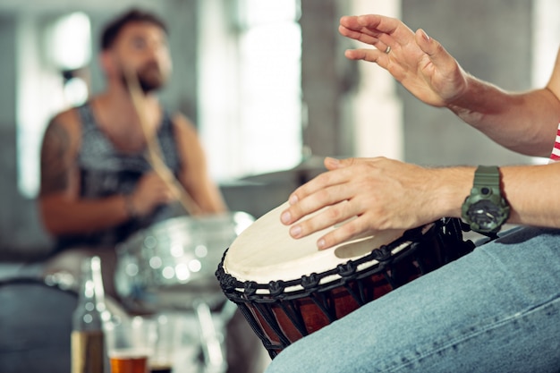 Drummer behind the drum set