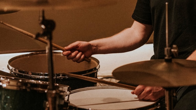 Drummer recording in studio music HD photo