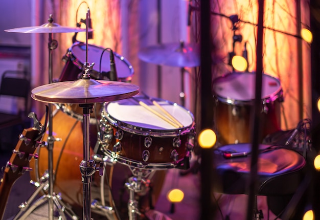 Drums, cymbals, hi hat on beautiful in the recording Studio.