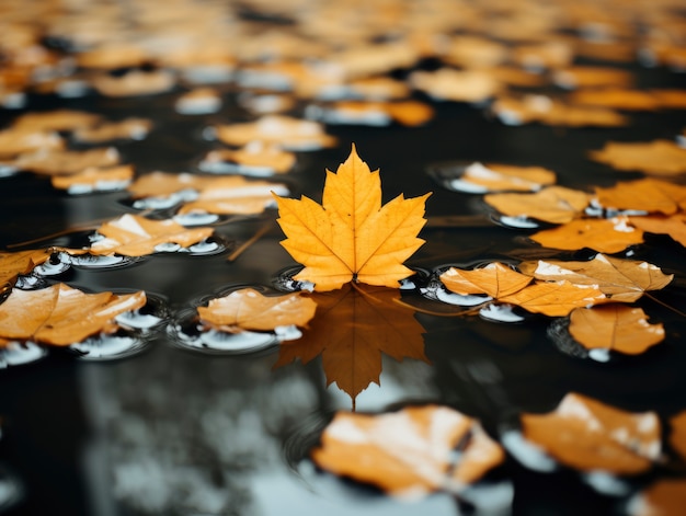 Free photo dry autumn leaf on water